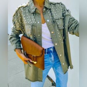 Vici Studded Army Green Shacket